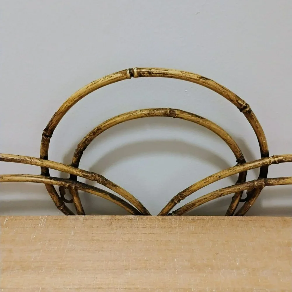 Faux Bamboo Rattan Wall Shelf, Half-Circle Design, 24
